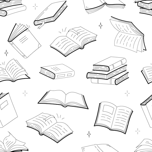 Vecteur gratuit modèle sans couture de livres, manuels de contour de doodle