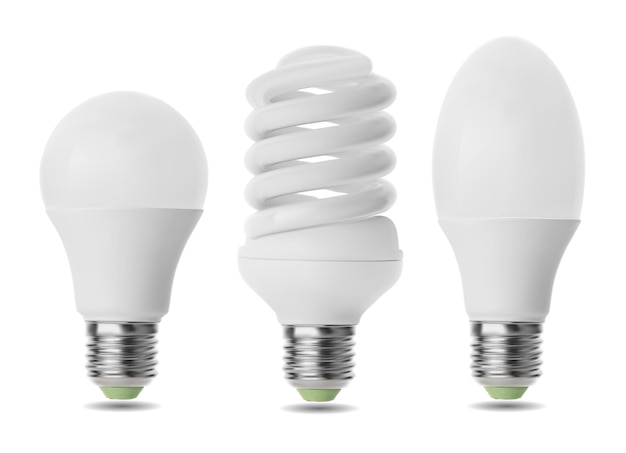 Vecteur gratuit trois ampoules à économie d'énergie sur fond blanc