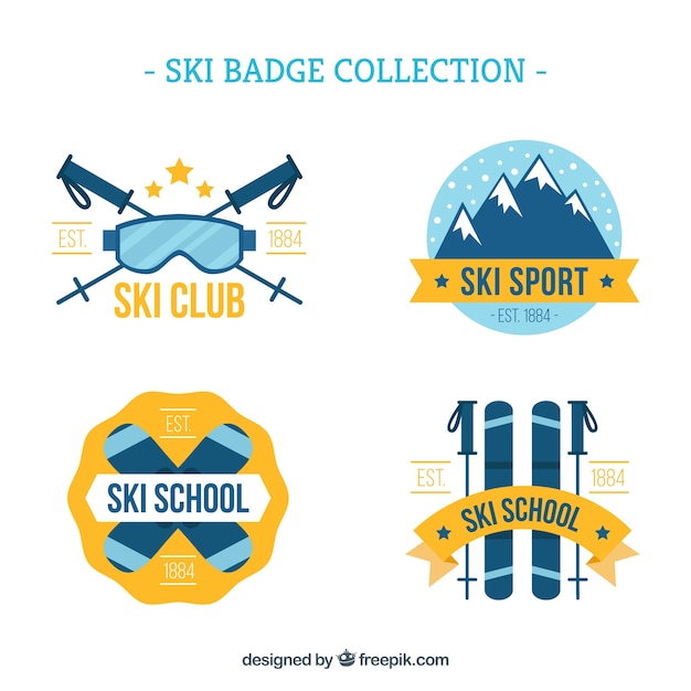 Vecteur collection de badge de ski