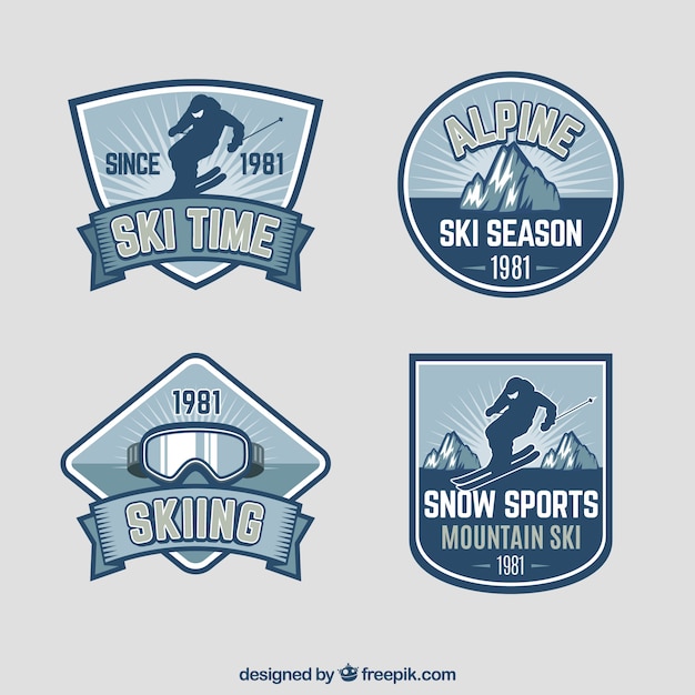 Vecteur collection de badge de ski