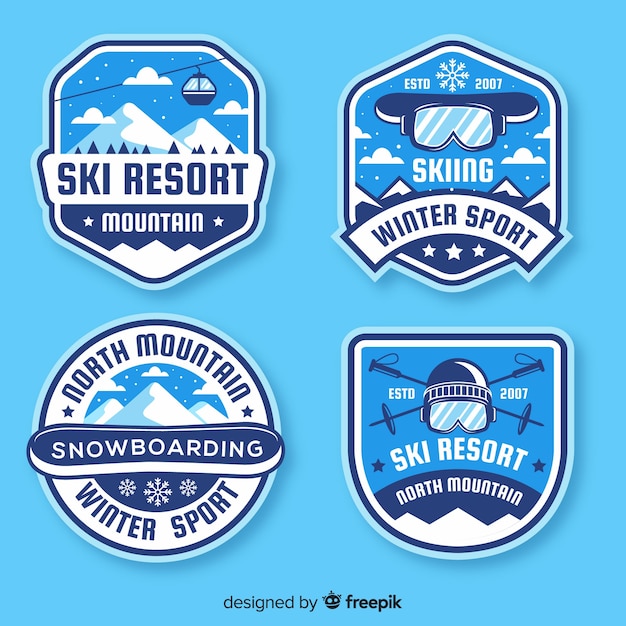 Vecteur collection de badges de ski