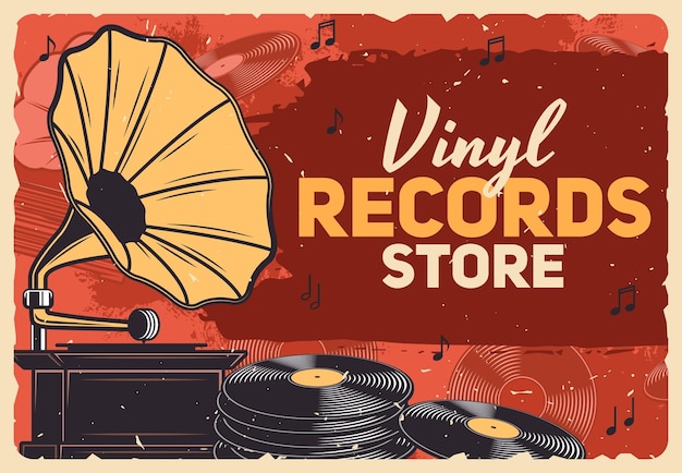 Vecteur disques vinyles de gramophone de magasin de musique