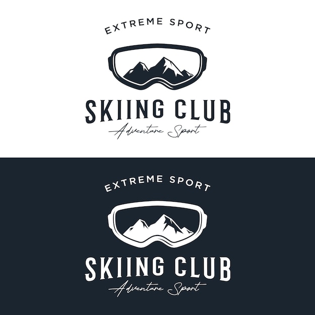 Vecteur Élément de logo de sport de ski rétro sur la saison d'hiver vintage avec skis et logo de montagne pour l'insigne et l'étiquette du club de sport de ski