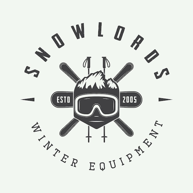 Vecteur emblème d'insigne de logo de sports d'hiver vintage et éléments de conception