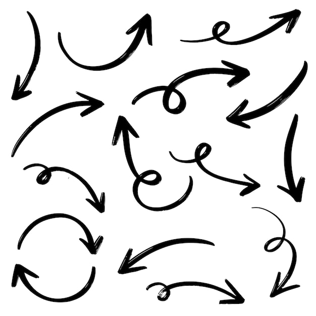 Vecteur ensemble de flèches vectorielles dessinées à la main doodle sur illustration vectorielle de fond blanc élément de conception