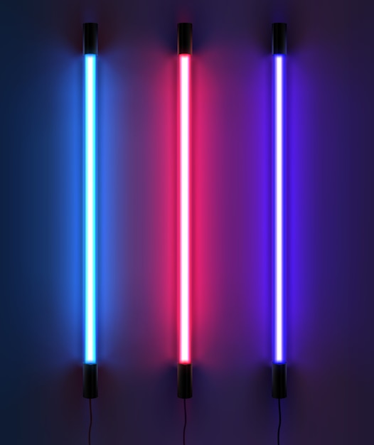 Vecteur illustration de l'éclairage des tubes néon de différentes couleurs. sur fond sombre