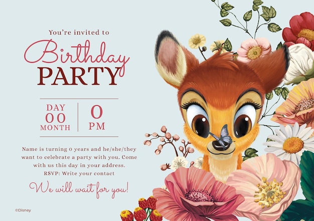 Invitation d’anniversaire florale de Bambi