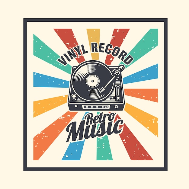 Vecteur lecteur de musique vinyle rétro disque vintage badge logo illustration vectorielle