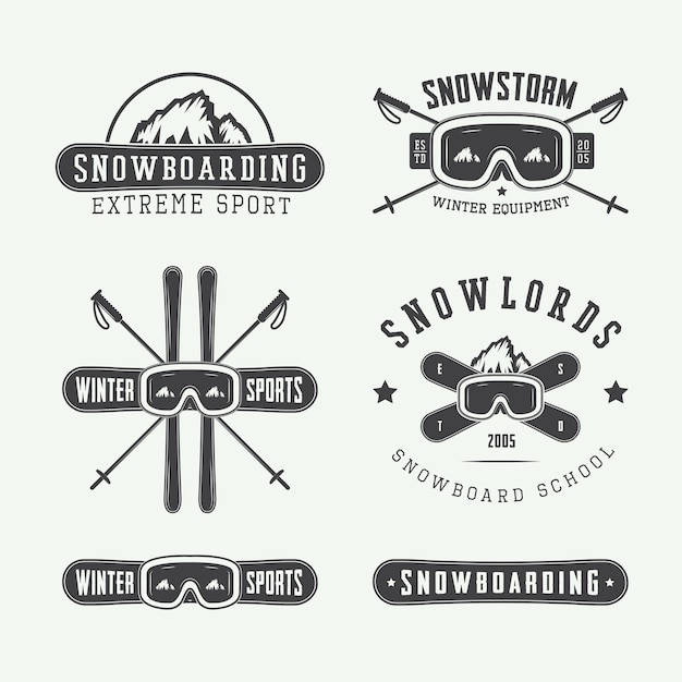 Vecteur les logos vintage de snowboard ou de sports d'hiver insignes des emblèmes et des éléments de conception