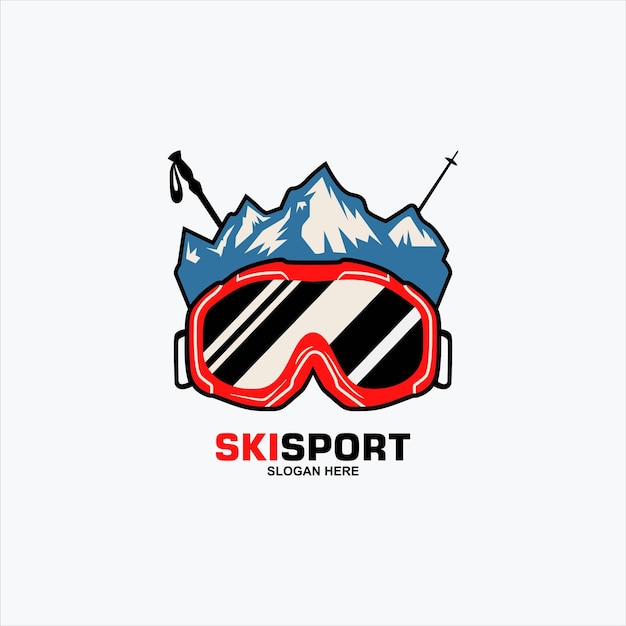 Vecteur des lunettes de ski et de snowboard avec des bâtons de ski croisés logo des sports extrêmes