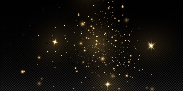 Vecteur la poussière dorée de noël, les étincelles jaunes et les étoiles dorées brillent d'une lumière spéciale. scintille de particules de poussière magiques scintillantes.