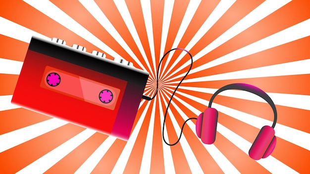 Vecteur rouge vieux rétro hipster vintage lecteur audio de cassette de musique portable volumétrique réaliste pour jouer