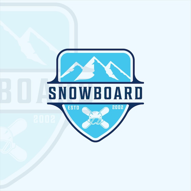 Vecteur snowboard et montagne logo vector illustration modèle icône design graphique. paysage pour symbole de sport d'hiver ou signe avec badge