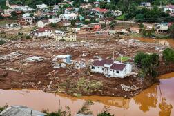 Aerial view showing houses destroyed by floods in Roca Sales, Rio Grande do Sul state, Brazil, on May 5, 2024.