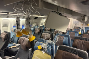 The cabin of Singapore Airlines flight SQ321 after an emergency landing at Bangkok's Suvarnabhumi International Airport, on May 21, 2024.