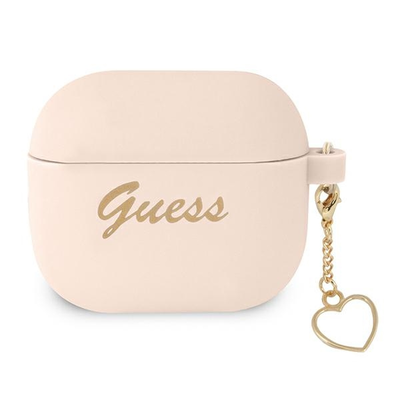 Guess Silicone Script Logo Heart Charm Pink - etui AirPods 3 gen
