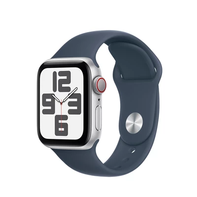 OUTLET Apple Watch SE GPS + Cellular 40mm Silver Aluminium Case with Storm Blue Sport Band - S/M Kopia - Produkt otwarty - rękojmia ograniczona do 1 roku