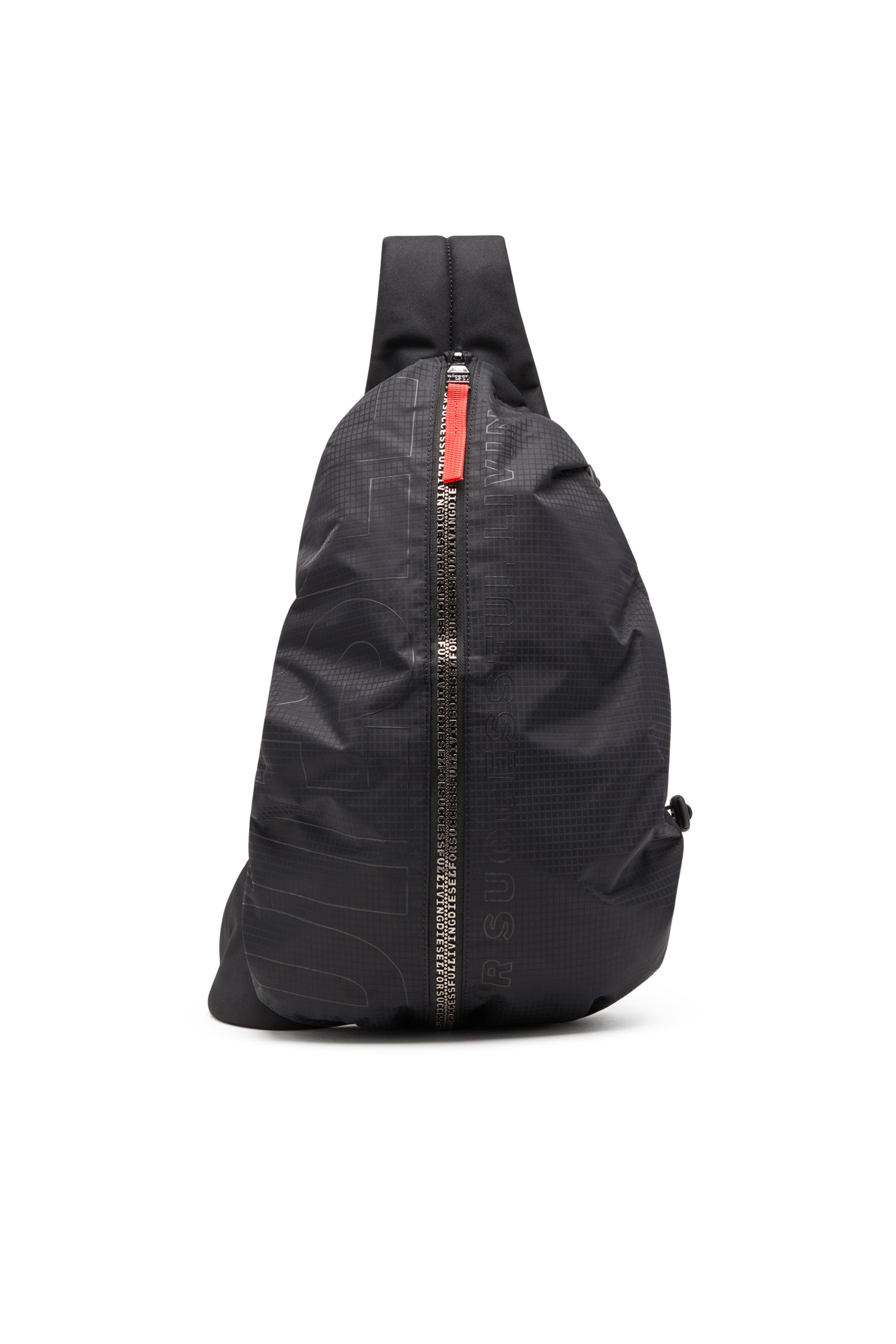 Diesel - ZIP-D SLING BAG X, Unisex Sling backpack in check-jacquard shell in Black - Image 1