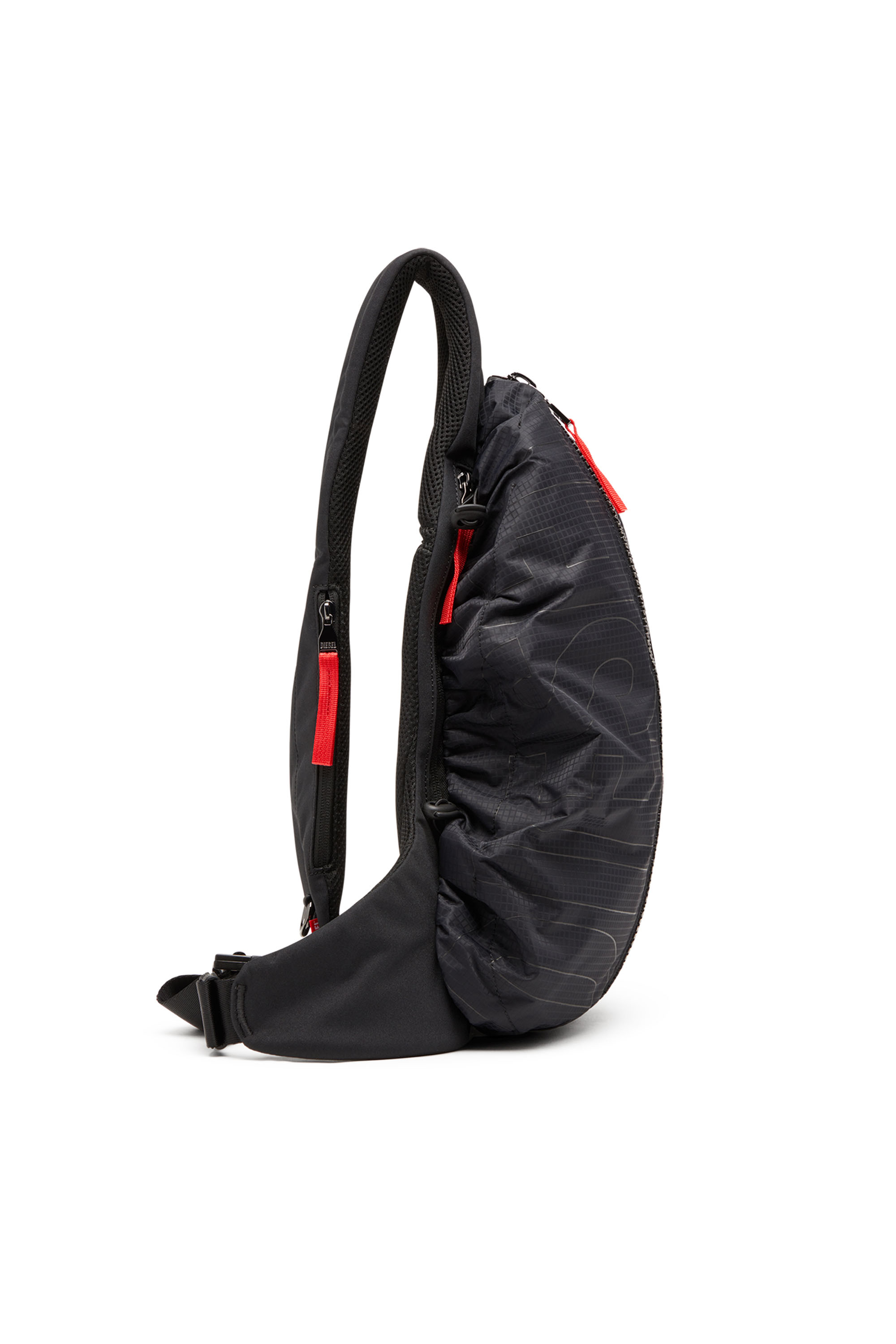 Diesel - ZIP-D SLING BAG X, Unisex Sling backpack in check-jacquard shell in Black - Image 3
