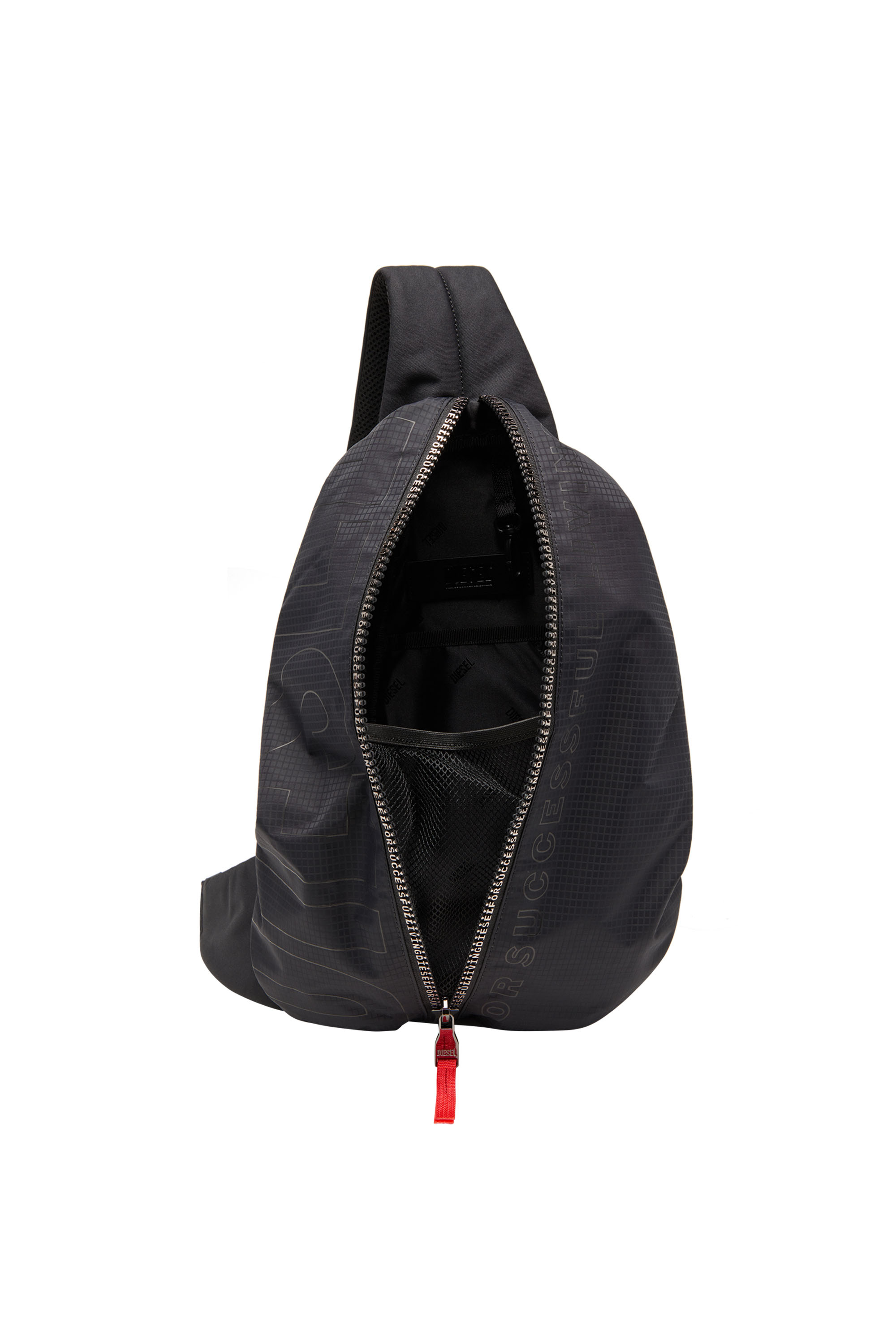 Diesel - ZIP-D SLING BAG X, Unisex Sling backpack in check-jacquard shell in Black - Image 4