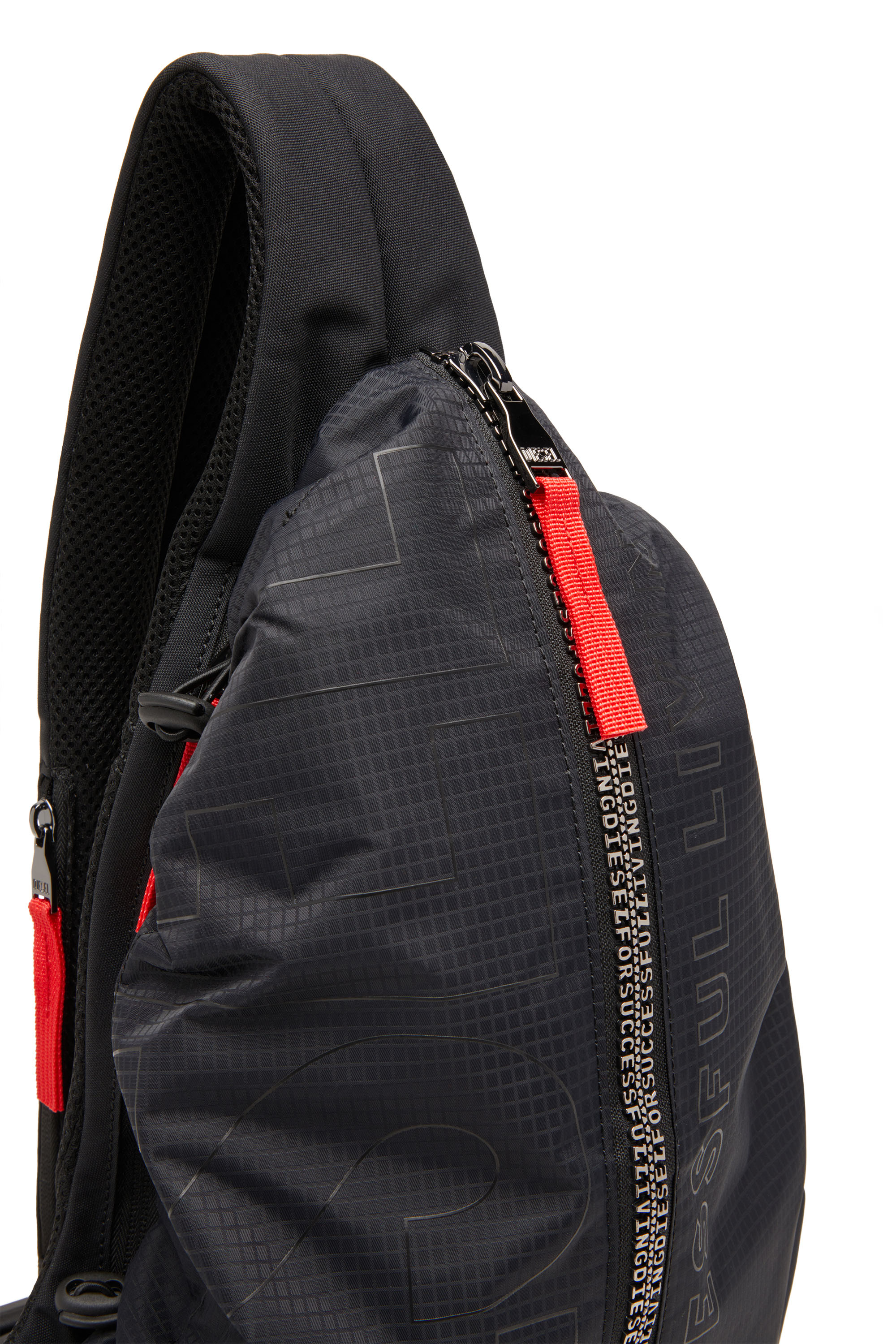 Diesel - ZIP-D SLING BAG X, Unisex Sling backpack in check-jacquard shell in Black - Image 5
