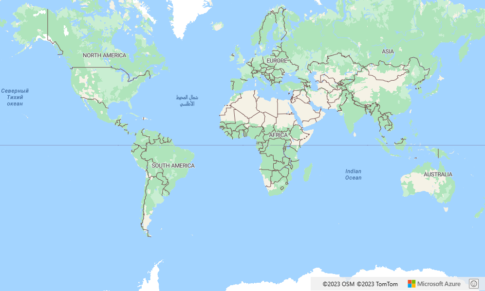 A screenshot showing the most basic map that you can make by calling `atlas.Map` using your Azure Maps account key.