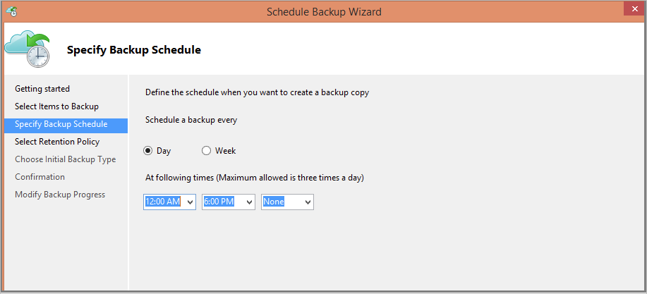 Screenshot shows how to set up a daily backup schedule.