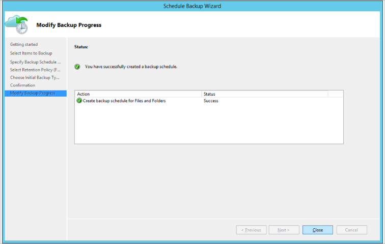 Screenshot shows how to view the backup schedule progress.