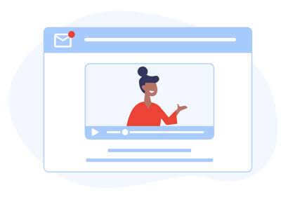 Ilustração de um navegador com uma mulher dentro de uma janela de vídeo.