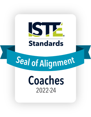 graphic of ISTE Seal of Alignment badge with designation for the Certified Coach program