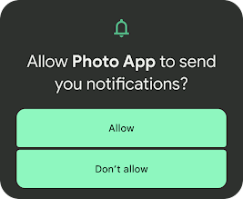 Det vises et varsel med spørsmålet «Vil du la Foto-appen sende deg varsler?» og alternativene «Tillat» og «Ikke tillat» nedenfor.