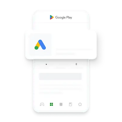 Google Ads mobilās lietotnes ilustrācija Google Play veikalā.