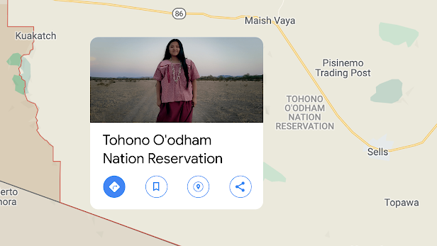 A map outlining the Tohono O'Odham Nation Reservation with an image of a young Indigenous girl