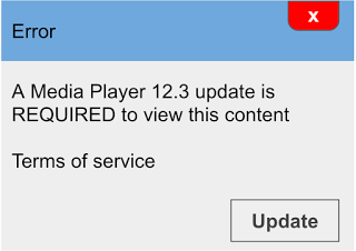 Deceptive ad claiming to be a media player update on the page