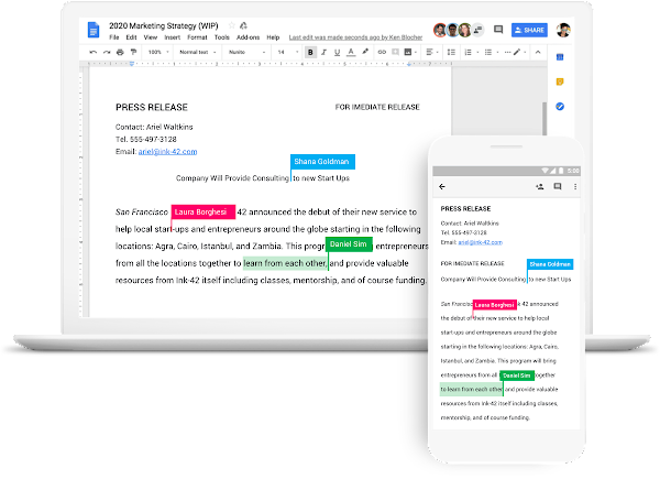 Google Docs UI on laptop and mobile 