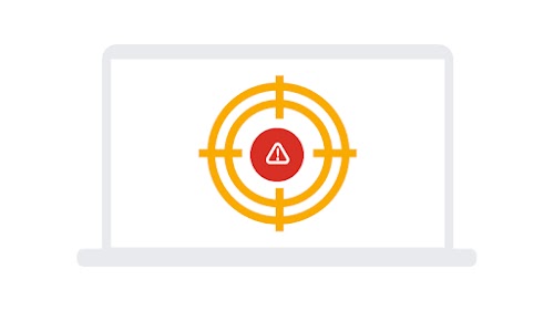 An illustrated target-like icon represents threat analysis.