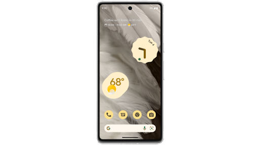 A Google Pixel 7 Pro phone with a customizable home screen.