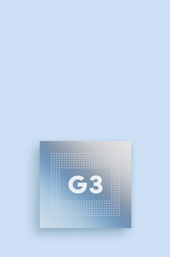 A macro shot of the Google Tensor G3 chip.