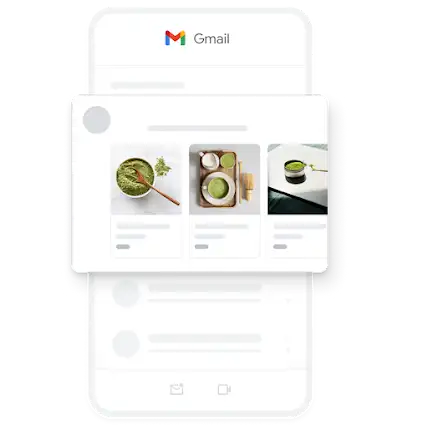 An example of a mobile Demand Gen ad within the Gmail app, featuring several images of organic matcha.