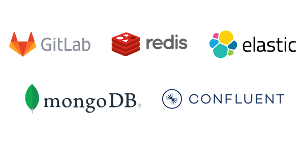 Logotipo completo com MongoDB, Elastic, GitLab