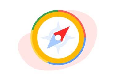 An illustrated compass with the Google colors.