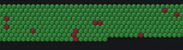 Green dots signifying IT assets running and red dots signifying IT assets failing arranged in a grid