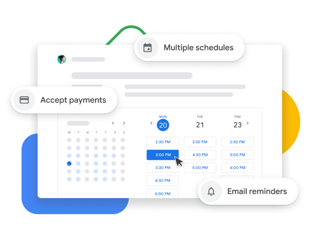Visualisering af Google Kalender med aftalebooking, som gør det muligt for brugere at acceptere betalinger, verificere aftaler med kunder og sende mailpåmindelser.
