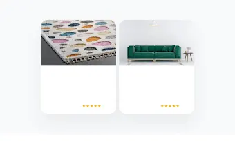Due esempi di annunci Shopping uno accanto all’altro, uno per un tappeto e l’altro per un divano
