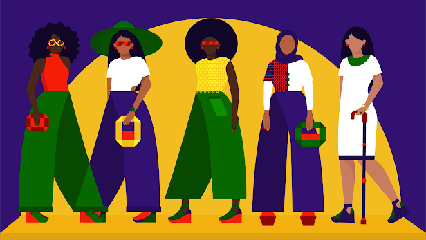 A colorful illustration features a range of different women