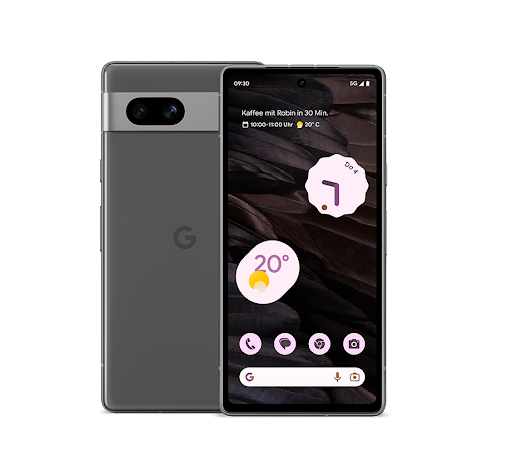 The front and back of a Google Pixel 7a phone.