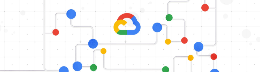 Google Cloud logo with circle designs surrounding it in Google colors of blue, yellow, green and red