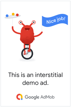 Example of an Ad Mob interstitial demo ad.