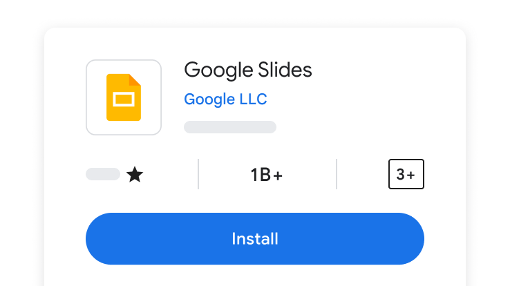 Pop-up window showing the Google Slides app, with a blue 'Install' button beneath it.