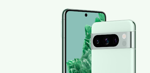 The front and back of Pixel 8 Pro in the new Mint color.